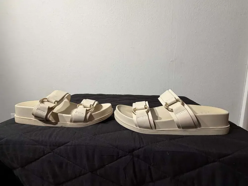 A New Day Marcy Two-Band Buckle Footbed Sandals in Cream